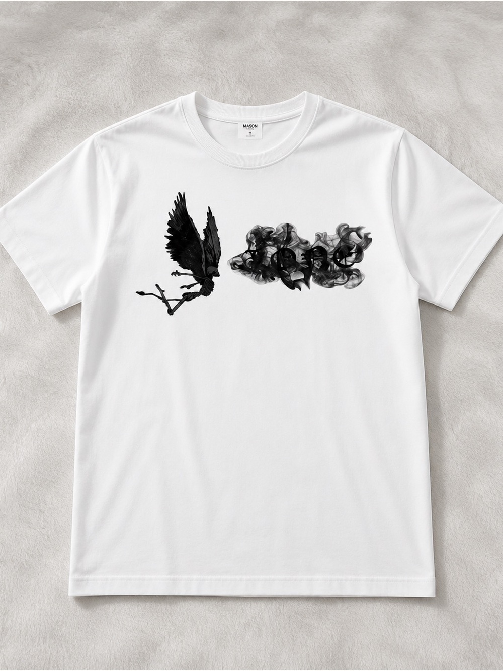 White Graphic Crewneck T-Shirt with Black Print